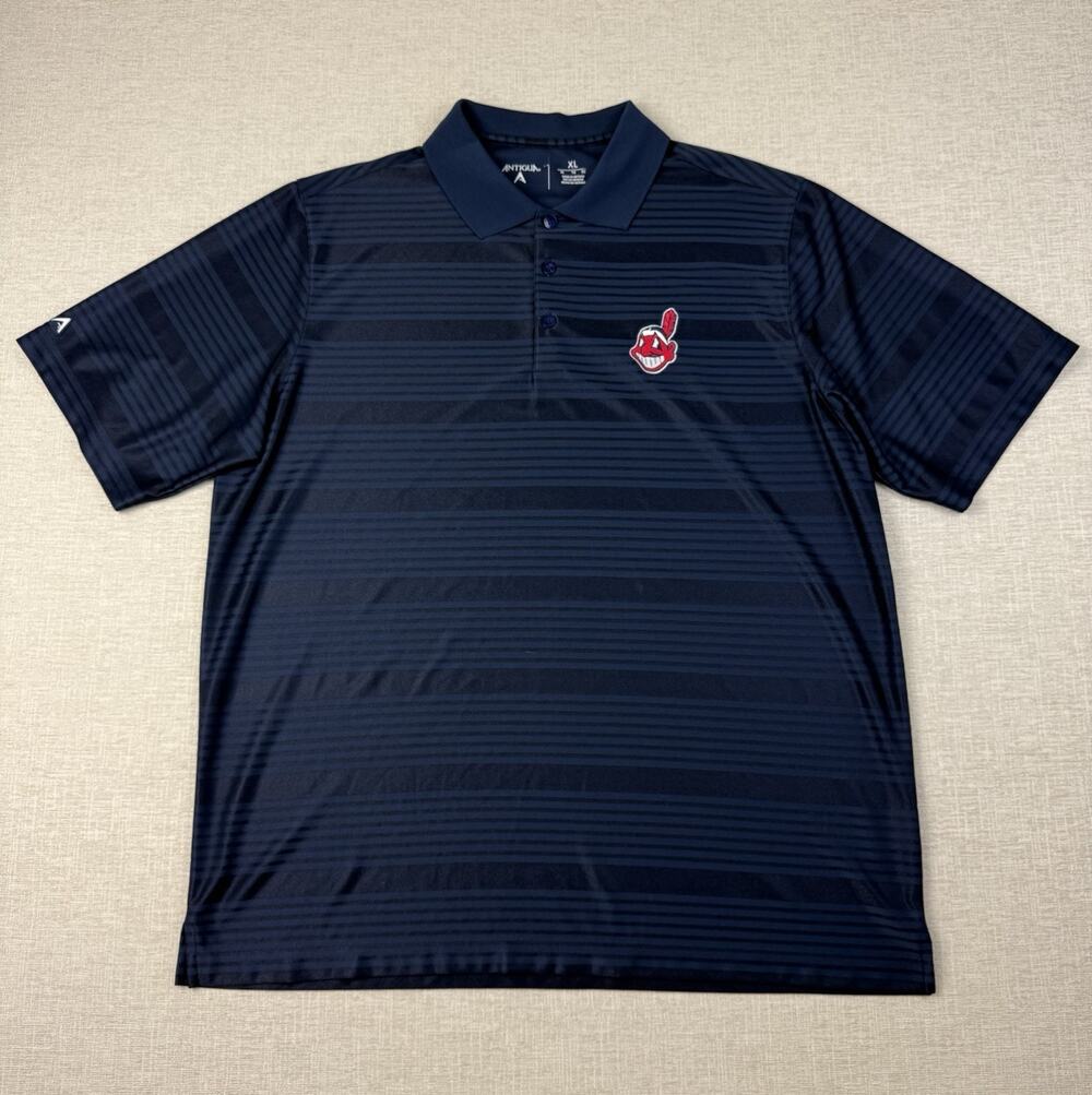 Antigua Cleveland Indians Navy Striped Performance Polo Shirt Men’s XL MLB
